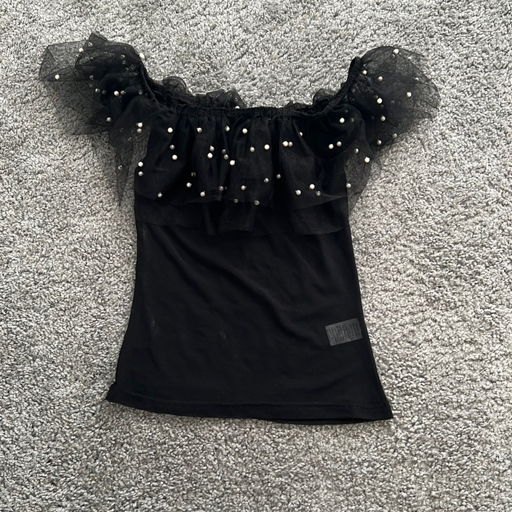 Pearl beaded mesh top